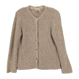 LL BEAN Vintage Cardigan 100% Cotton Brown Marled Chunky Knit Women's MEDIUM